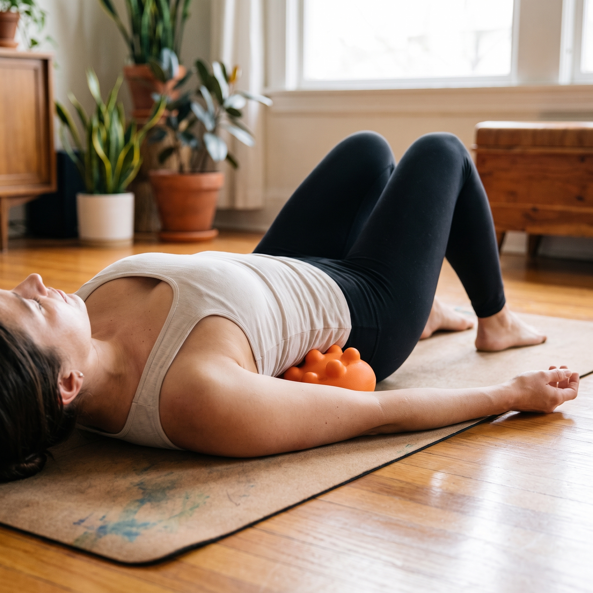 Trigger point tool under the middle back